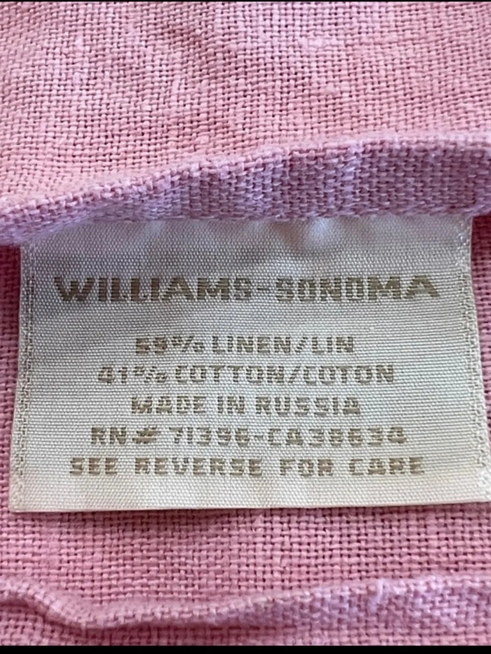 Williams Sonoma Dusty Rose Linen Apron with LOVE Embroidery